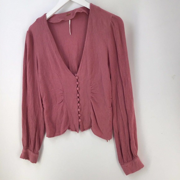 Free People Womens Peasant Top Mauve Pink Size M Cropped Boho - Picture 5 of 16